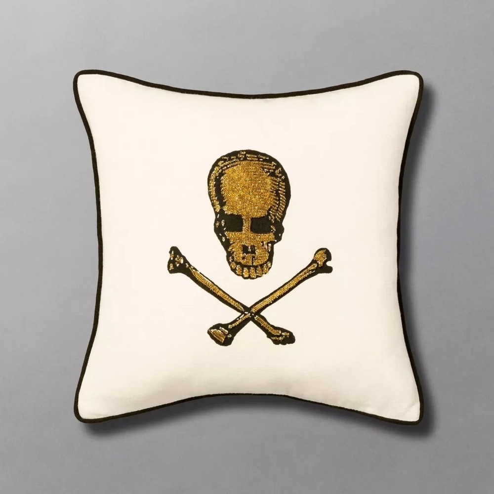 JOHN DERIAN | skull and crossbones accent pillow